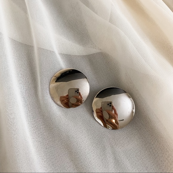 Vintage Jewelry - VTG Napier Round Silver Mirror Clip Earrings